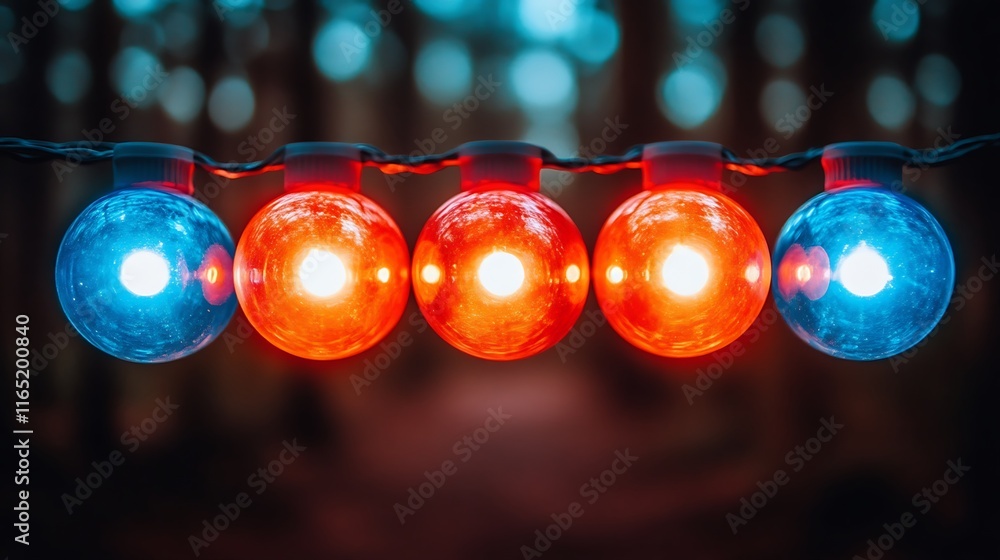 Poster illuminated string lights in a forest setting