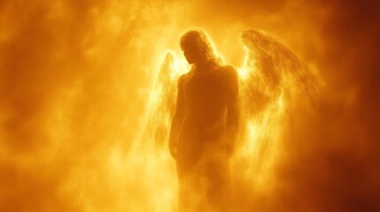 Obraz premium Angelic Figure Enveloped In Fiery Golden Light