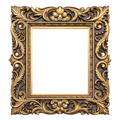 Elegant gold ornate picture frame design - Intricately designed gold picture frame with ornate floral patterns, perfect for classical artwork or vintage decorative themes.
