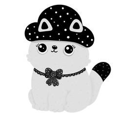 A cute gray cat with a black hat.