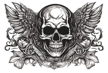 Obraz premium 頭蓋骨と羽の装飾イラスト