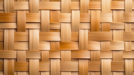 Naklejka premium A close-up of a woven pattern in natural bamboo tones.