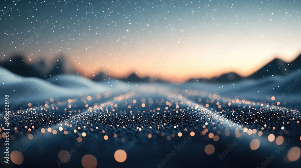 Poster starry abstract background concept. a serene landscape showcasing sparkling snowfields at twilight w