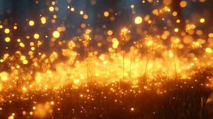 Fototapeta premium Golden Grass Field Illuminated By Magical Lights
