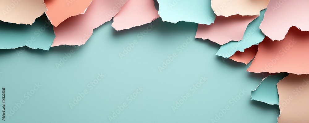 Poster torn abstract background concept. colorful ripped paper background with layered textures and soft pa