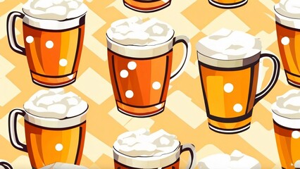 Cartoon Background for International or National Beer Day: Fun and Playful Design in Cheerful Colors
