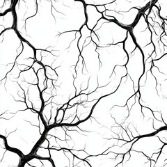 Seamless pattern of black tree branches on white background.