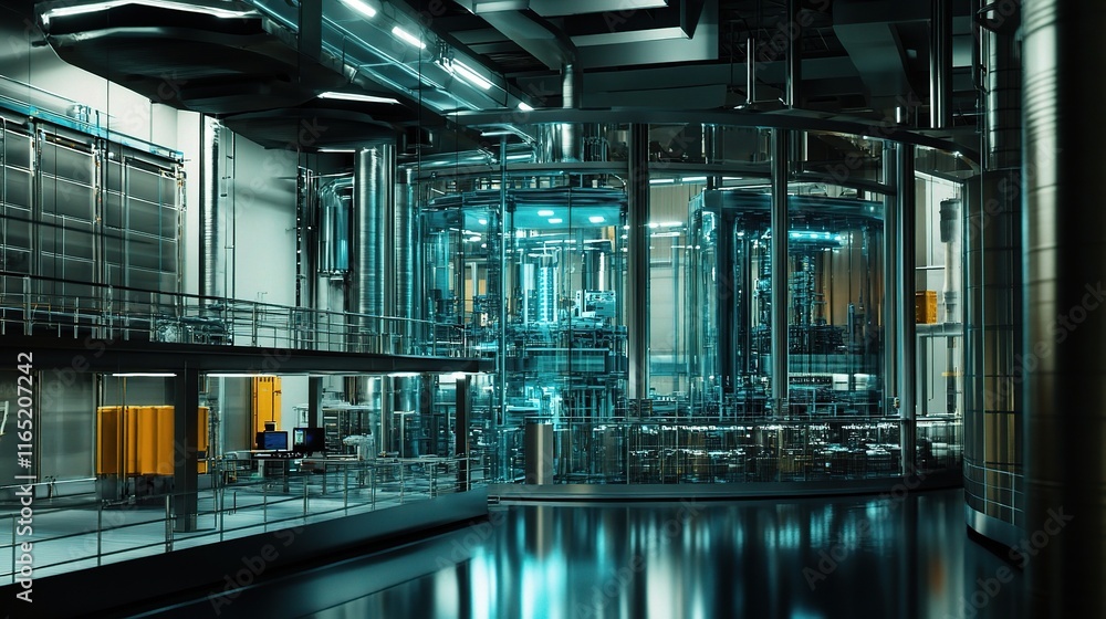 Poster high-tech manufacturing plant with advanced automation and robotics