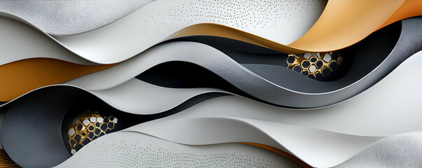 Abstract Wave Design, Elegant Curves in Gray, White, and Gold