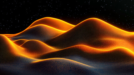 Obraz premium Glowing Particle Landscape, Abstract Waves Dance Across Starry Night