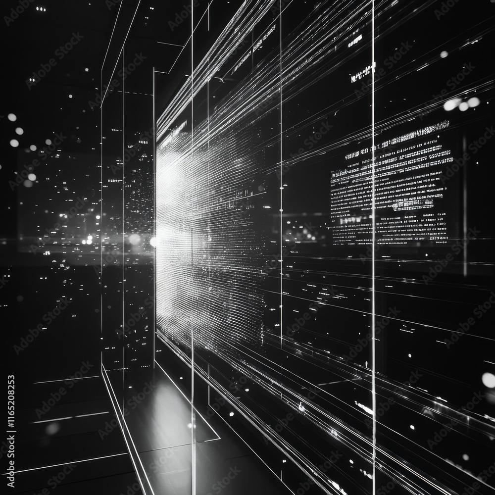 Aufkleber abstract digital data stream flowing through a futuristic server room.