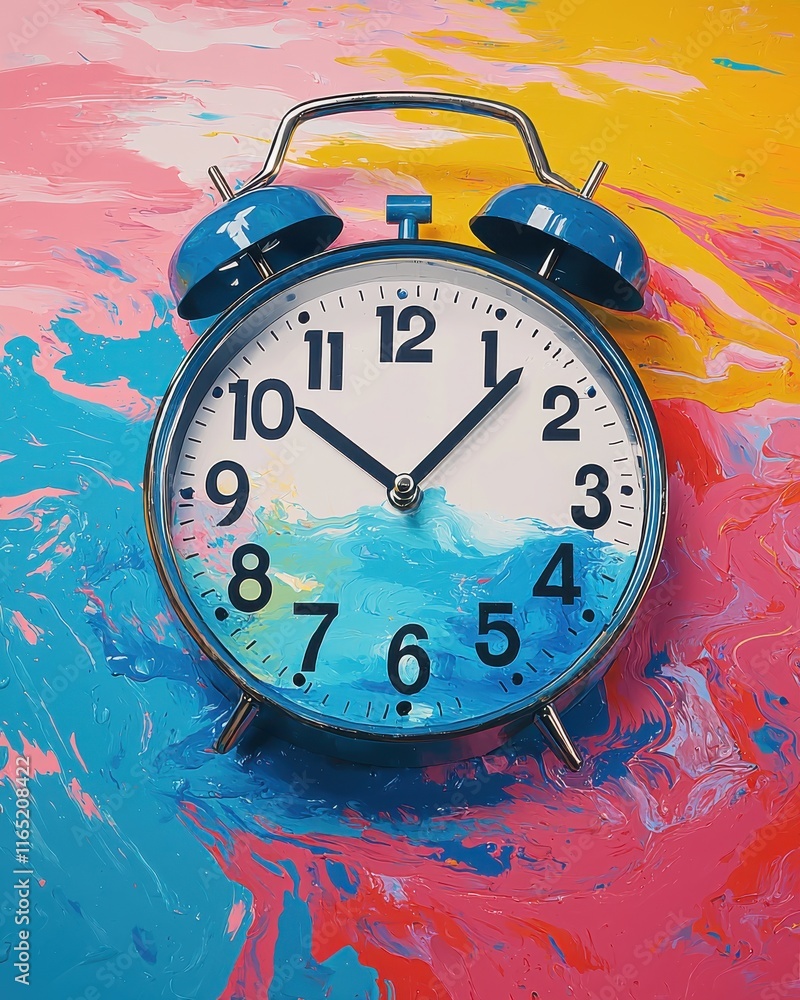 Poster colorful clock display art studio decorative image creative environment close-up view time concept