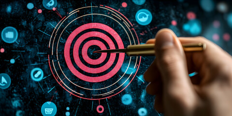 Obraz premium Achieving Strategic Goals, Dart Hits Target Center Precisely, Illustrating Perfect Accuracy & Efficient Business Strategy Execution.