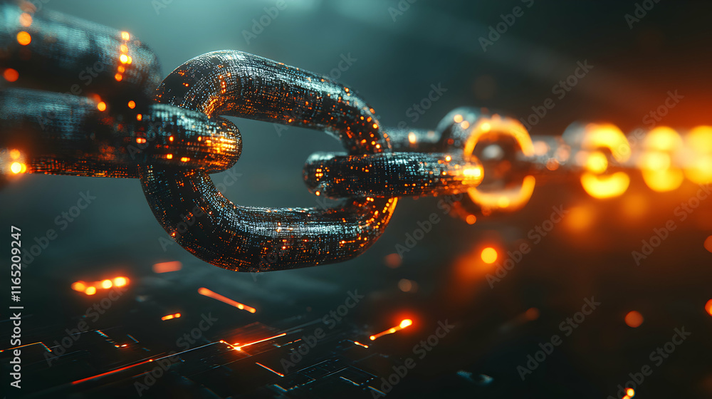 Aufkleber digital chain, secure data links, interconnected nodes, glowing brightly, representing robust networ