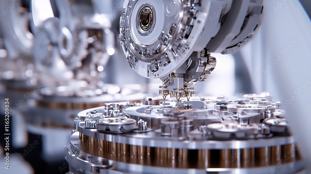 Poster robotic arms performing intricate assembly tasks in advanced factory