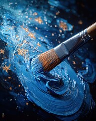 Fototapeta premium Creative painting process art studio digital art blue swirls close-up view artistic expression