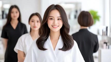 Obraz premium A group of women in a beauty salon setting, showcasing services.