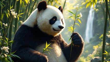 Obraz premium Chinese Giant panda eating bamboo