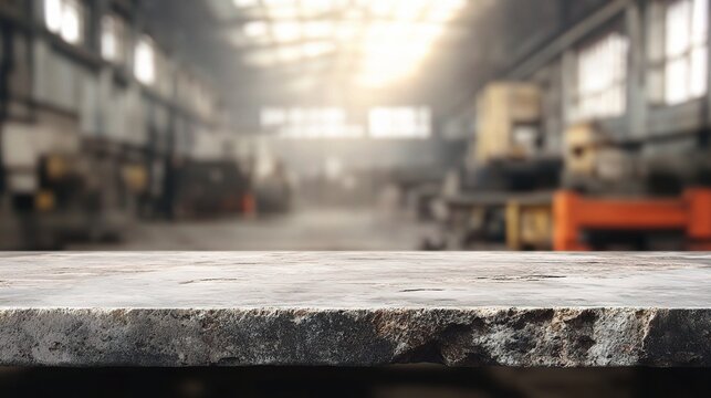 Empty Stone Table in Soft Light at Industrial Factory Background