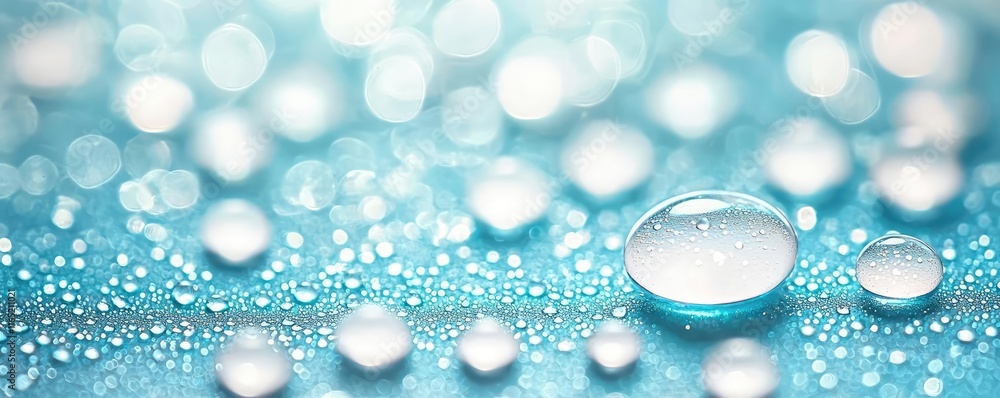 Poster droplets abstract background idea. close-up of water droplets on a smooth surface, reflecting light 