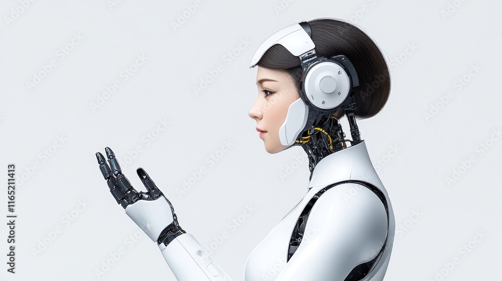 Poster futuristic humanoid robot with a sleek design and advanced features.