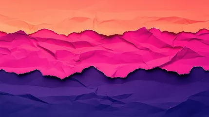 Selbstklebende Fototapeten Torn abstract background concept. Vibrant abstract landscape with crumpled paper texture in shades of pink and purple. © PBMasterDesign