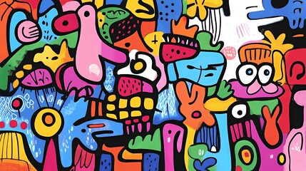 Vibrant Colorful Abstract Art Featuring Grotesque Cartoon Creatures