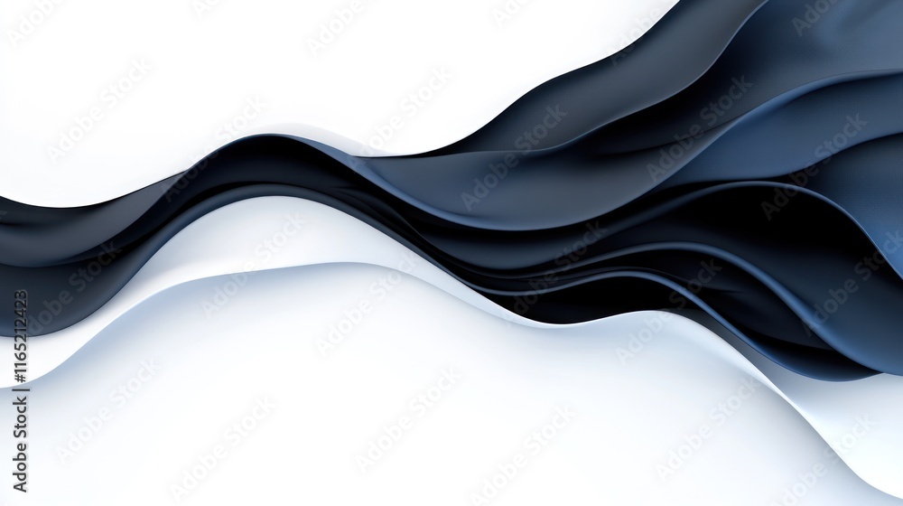 Poster Abstract waves of black and white fabric creating a smooth flow.