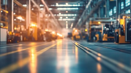 Blurred Abstract Background of Factory Interior with Soft Lighting