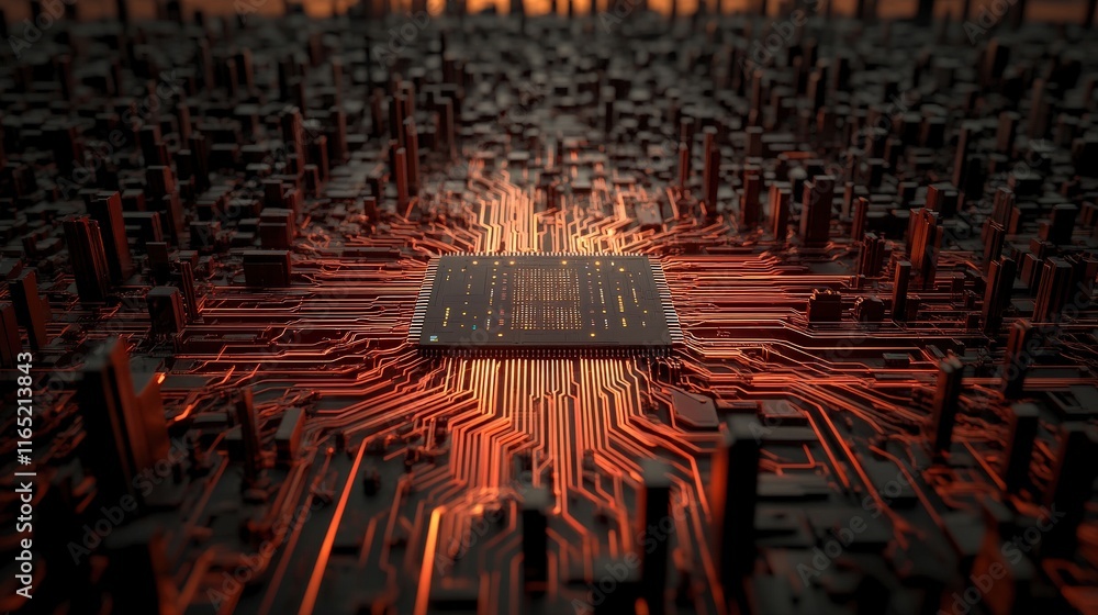 Leinwandbilder intricate circuit board design with glowing pathways and a central processor in a futuristic technol