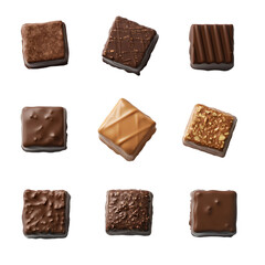 a collection of chocolates on a transparent background