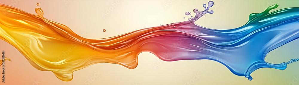 Poster vibrant liquid flowing dynamically, colors intertwine gracefully, creating a mesmerizing visual