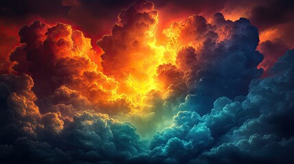 Fototapeta premium Fiery orange and blue storm clouds.