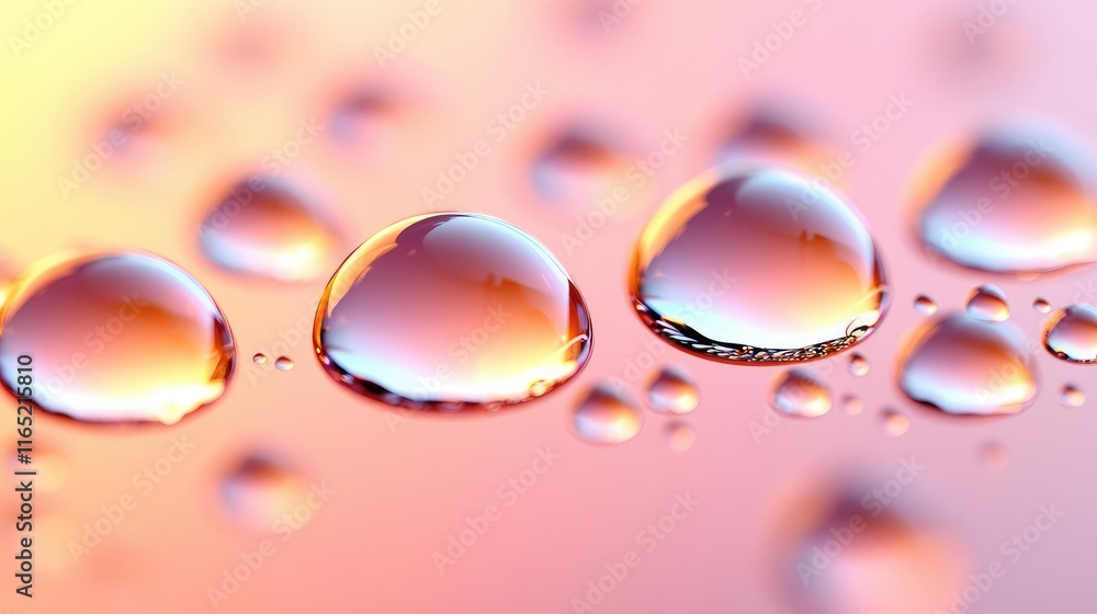 Poster droplets abstract background idea. close-up of water droplets reflecting light and colors on a smoot