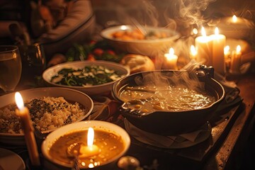 Festive organic Christmas dinner table with natural decor and seasonal dishes.