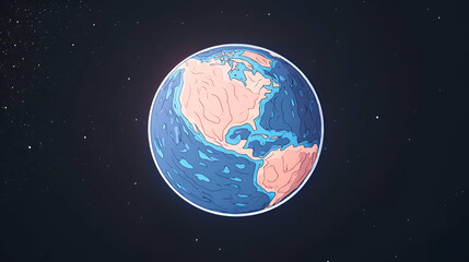 Naklejka premium Cosmic Earth, A Vibrant Celestial Body, Orbits in Space Gracefully, Showing Detailed Continents and Oceans, with a Stunning Night Sky