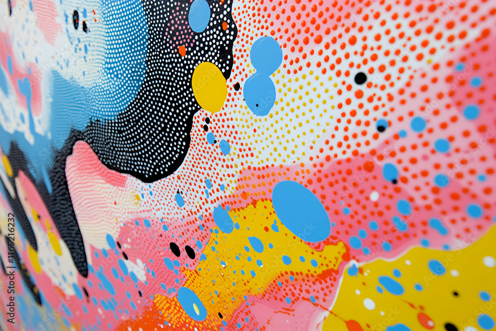 Poster vibrant abstract art, colorful dots and splashes dance across canvas, creating a dynamic and energet
