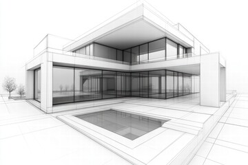 Architectural Sketch Modern House Design with Pool