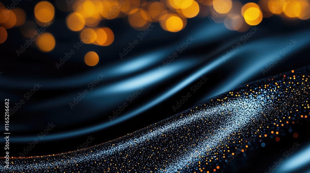 Poster sparkle abstract background idea. elegant abstract waves of dark fabric adorned with sparkling golde
