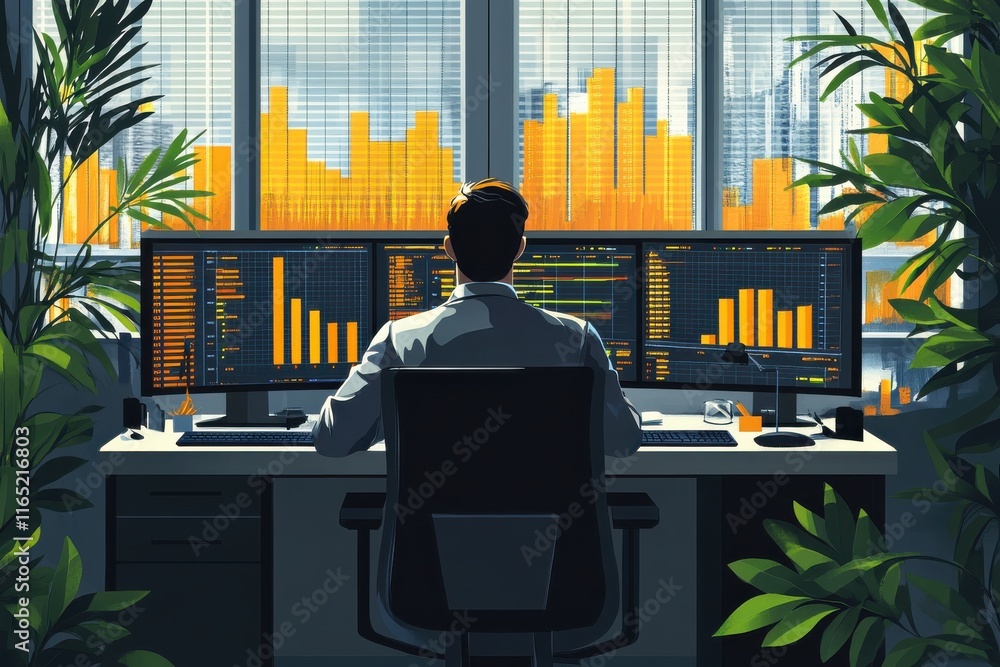 Poster bright office environment for a trader at work