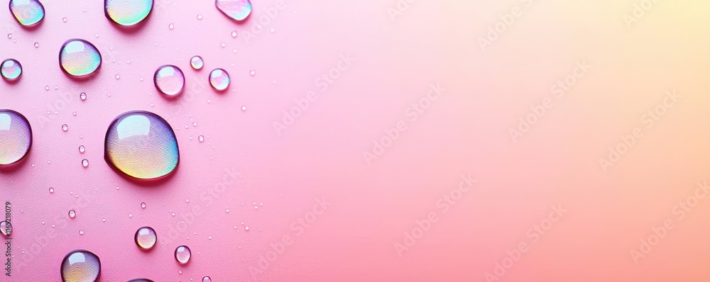 Poster droplets abstract background idea. colorful water droplets on a smooth surface with a soft, gradient