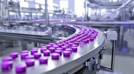 Obraz premium A digital rendering of a pharmaceutical packaging factory with automated assembly lines