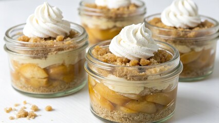 Individual servings of apple pie in glass jars create a delightful dessert experience for fall gatherings and celebrations