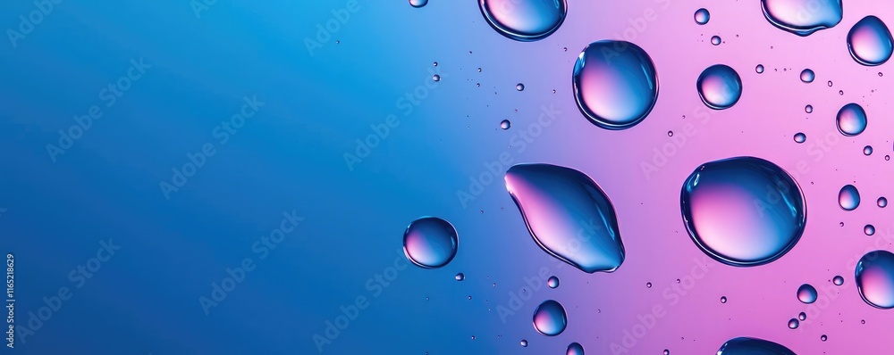 Poster droplets abstract background idea. colorful water droplets on a vibrant background create a refreshi