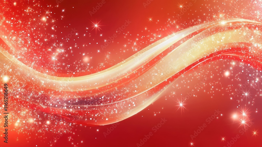 Poster flowing abstract red lines and sparkles, creating a dynamic and festive atmosphere for the new year.