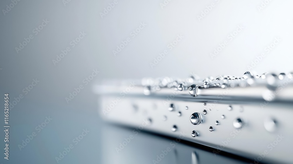 Poster droplets abstract background idea. close-up of water droplets on a shiny surface, creating a fresh a