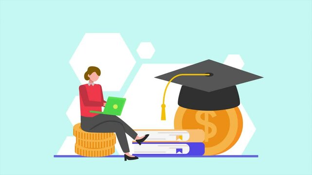 Animated video Financial literacy concept. Full length animation illustration. High quality 4k footage