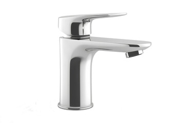 Silver basin mixer isolated on transparent background.
