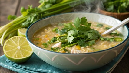 Savoring the comforting flavors of arroz caldo with lemongrass in a cozy bowl