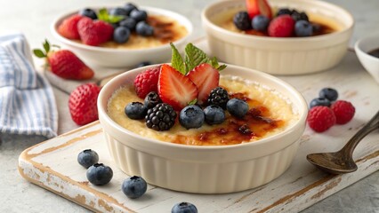 Delicious arroz doce topped with fresh berries served at a cozy gathering
